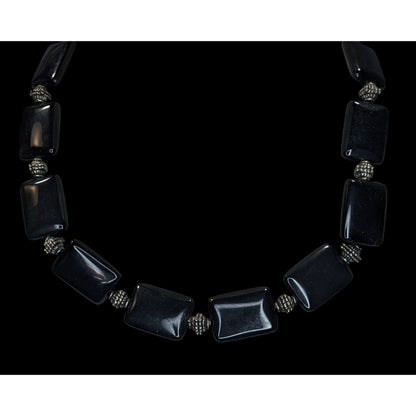 Vintage Gothic Artisan Handmade Black Onyx Chunky Beaded Statement Necklace