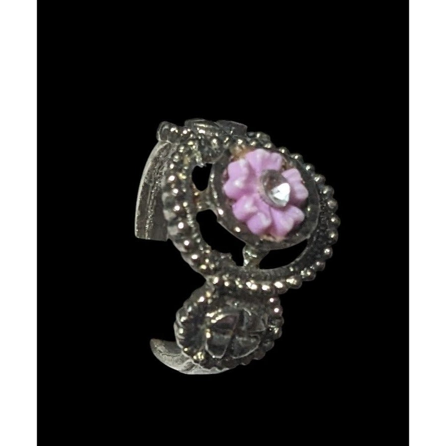 Purple Floral And Silver Tone Fashion Ring Size 4 1/2