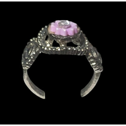 Purple Floral And Silver Tone Fashion Ring Size 4 1/2