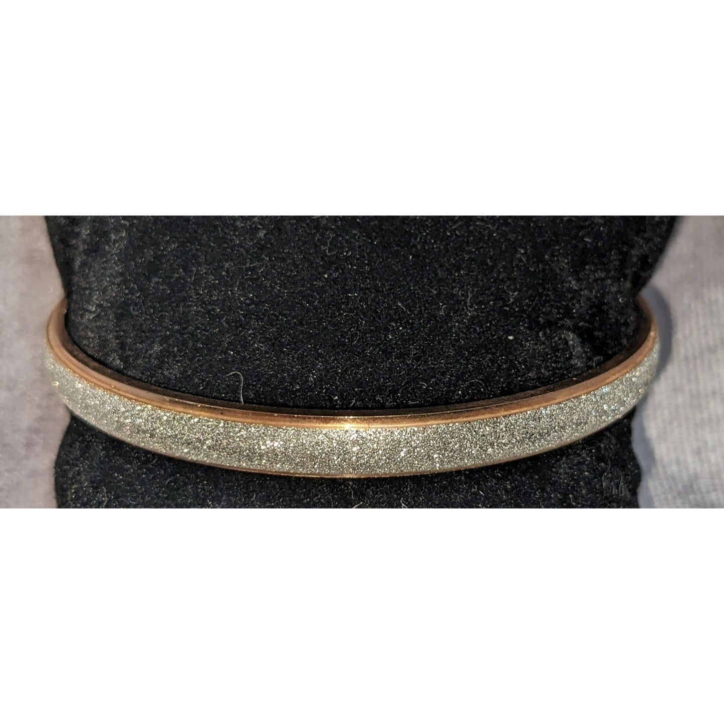 Glam Luxe Signed D Stainless Steel Rose Gold Glitter Bangle Bracelet