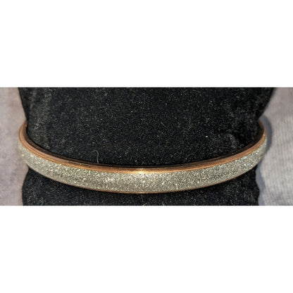 Glam Luxe Signed D Stainless Steel Rose Gold Glitter Bangle Bracelet