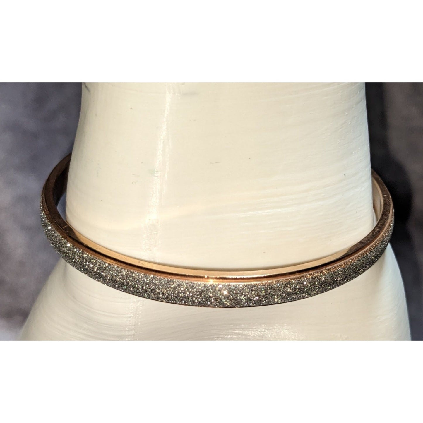 Glam Luxe Signed D Stainless Steel Rose Gold Glitter Bangle Bracelet