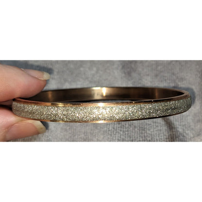 Glam Luxe Signed D Stainless Steel Rose Gold Glitter Bangle Bracelet