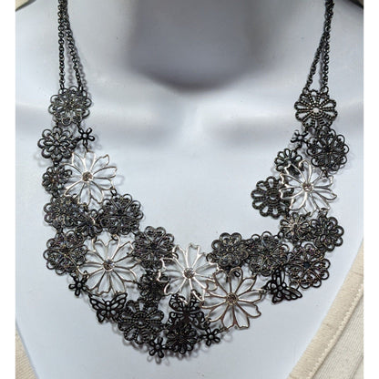 Claires Floral Fairycore Multi-Silver Tone Floral Bib Necklace