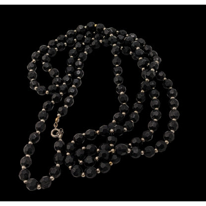 Gothic Faceted Black Beaded Necklace With Silver Tone Spacers