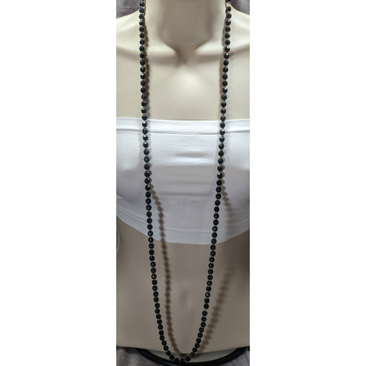 Gothic Faceted Black Beaded Necklace With Silver Tone Spacers