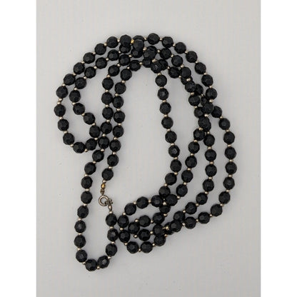 Gothic Faceted Black Beaded Necklace With Silver Tone Spacers
