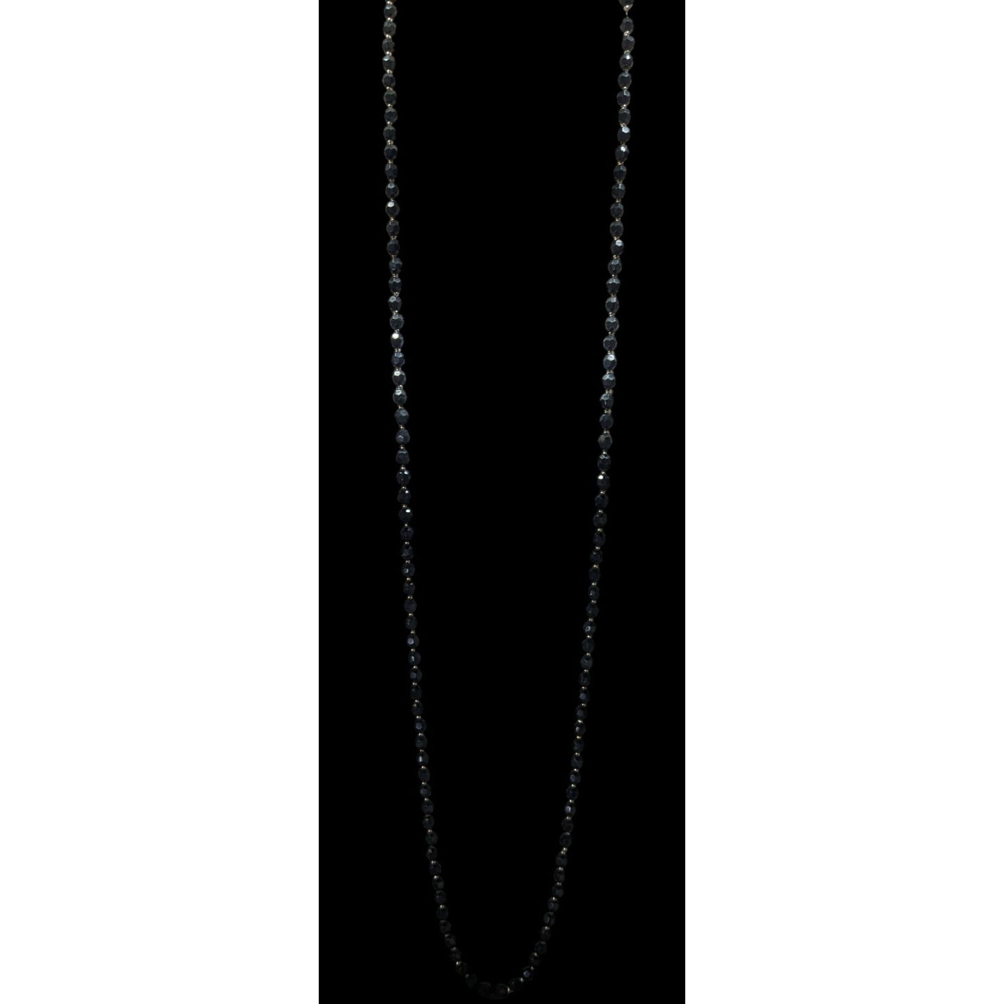 Gothic Faceted Black Beaded Necklace With Silver Tone Spacers