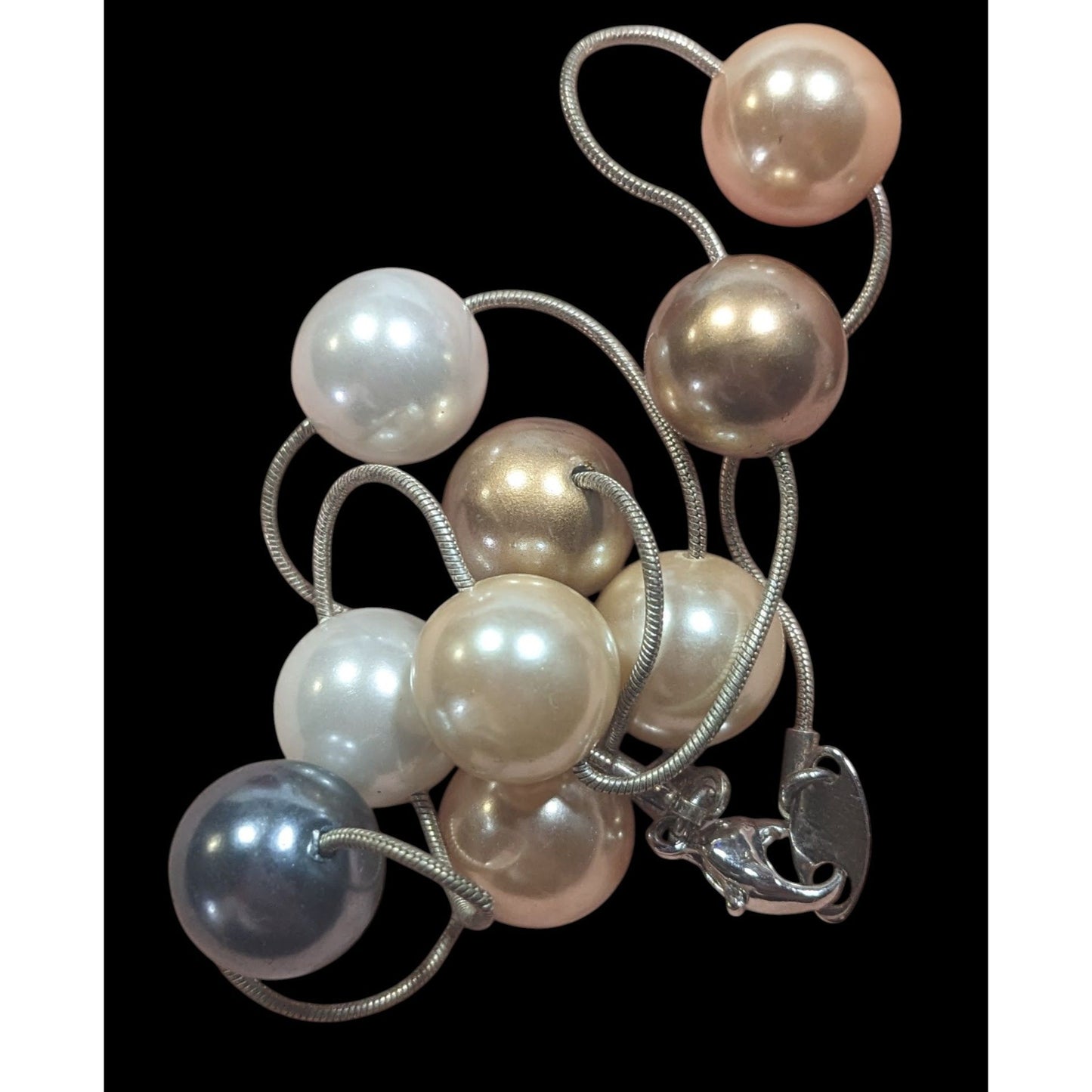 Vintage Monet Multi-Metallic Faux Pearl Station Necklace