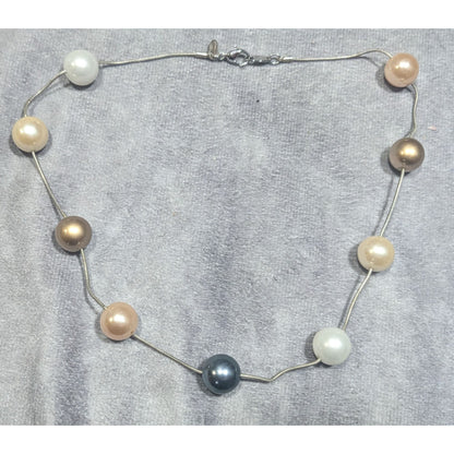Vintage Monet Multi-Metallic Faux Pearl Station Necklace