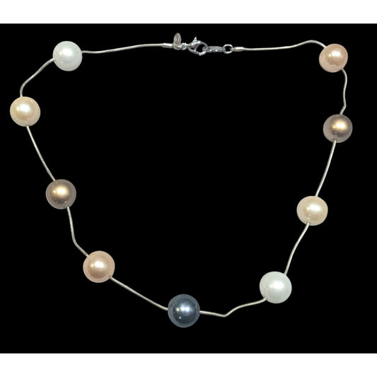 Vintage Monet Multi-Metallic Faux Pearl Station Necklace