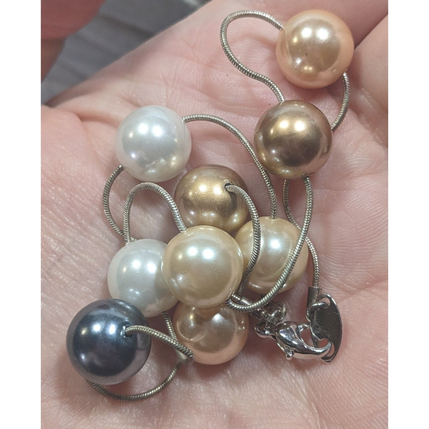 Vintage Monet Multi-Metallic Faux Pearl Station Necklace