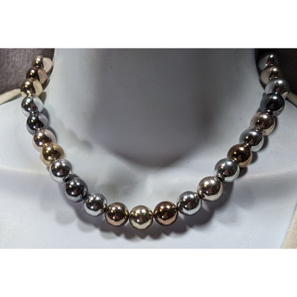 Vintage Multi Metallic Graduated Bead Necklace With Gold Silver Bronze Tones
