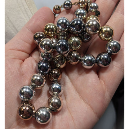 Vintage Multi Metallic Graduated Bead Necklace With Gold Silver Bronze Tones