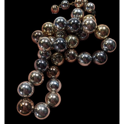 Vintage Multi Metallic Graduated Bead Necklace With Gold Silver Bronze Tones