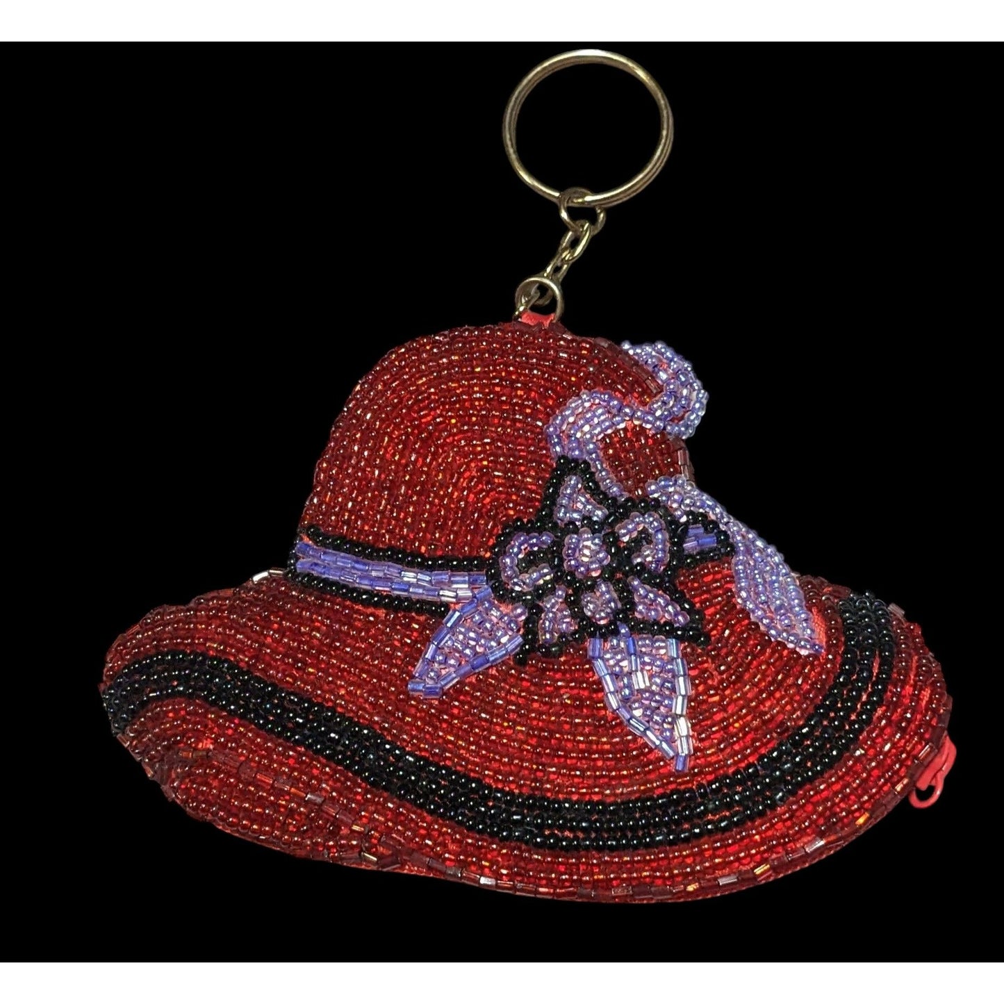 Vintage Red Hat Society Glass Beaded Keychain Coin Purse