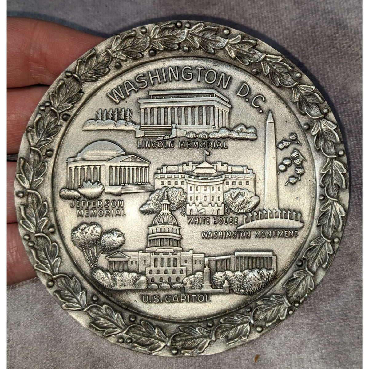 Vintage Washington DC Pewter Mini Souvenir Plate Landmarks Collectible 3.25 Inch