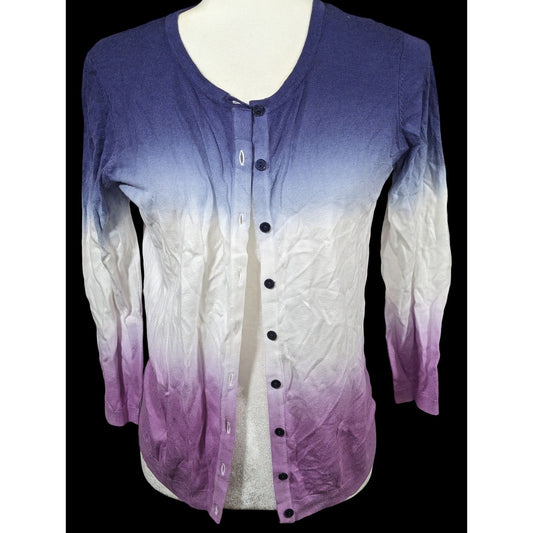 Preppy Casual Blue And Purple Ombre Cardigan by Talbots