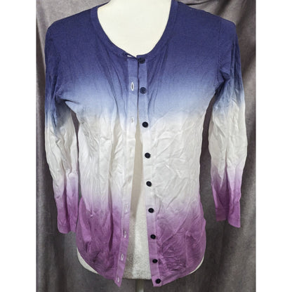 Preppy Casual Blue And Purple Ombre Cardigan by Talbots