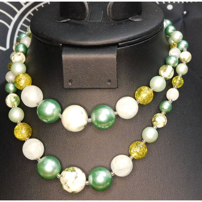 Vintage Green And White Chunky Beaded Layered Necklace