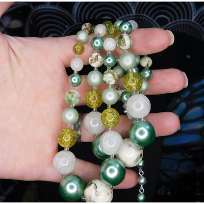 Vintage Green And White Chunky Beaded Layered Necklace