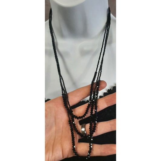 Gothic Black Beaded Multi-Strand Necklace With Faceted Glass Beads