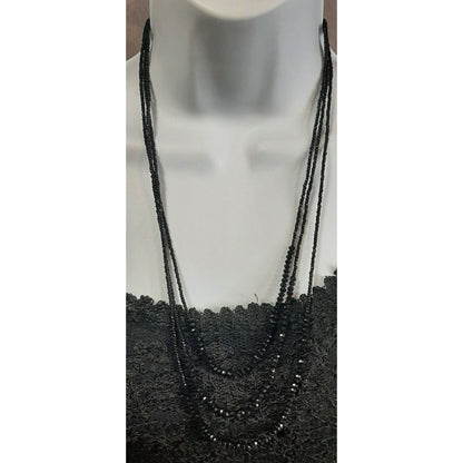 Gothic Black Beaded Multi-Strand Necklace With Faceted Glass Beads