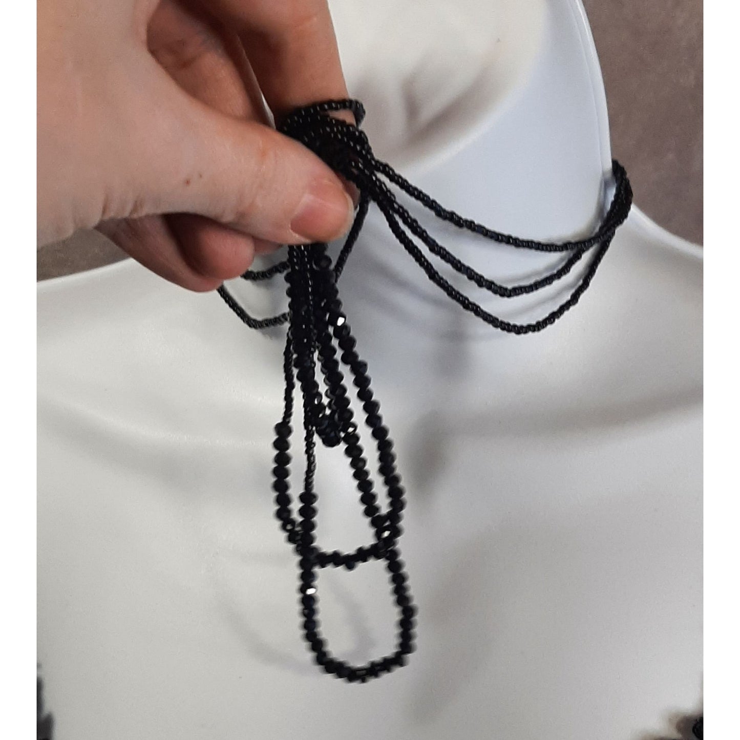 Gothic Black Beaded Multi-Strand Necklace With Faceted Glass Beads