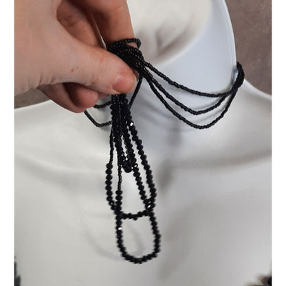 Gothic Black Beaded Multi-Strand Necklace With Faceted Glass Beads