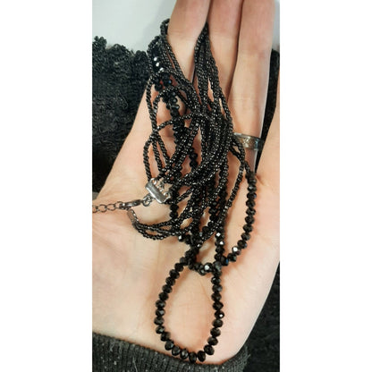 Gothic Black Beaded Multi-Strand Necklace With Faceted Glass Beads