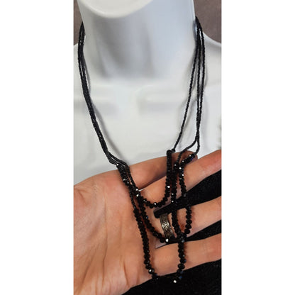 Gothic Black Beaded Multi-Strand Necklace With Faceted Glass Beads