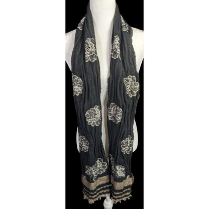 Vintage Guillaume De Mon Paris Black Floral Scarf Made In France 75" x 8"