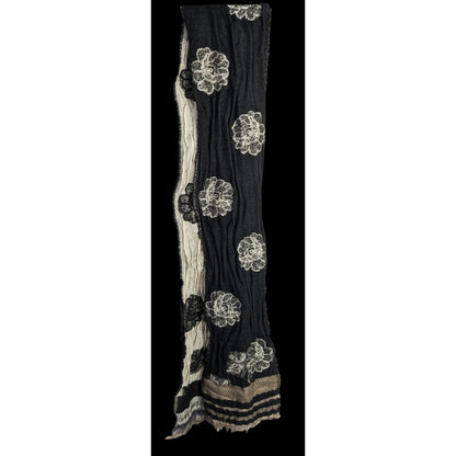 Vintage Guillaume De Mon Paris Black Floral Scarf Made In France 75" x 8"
