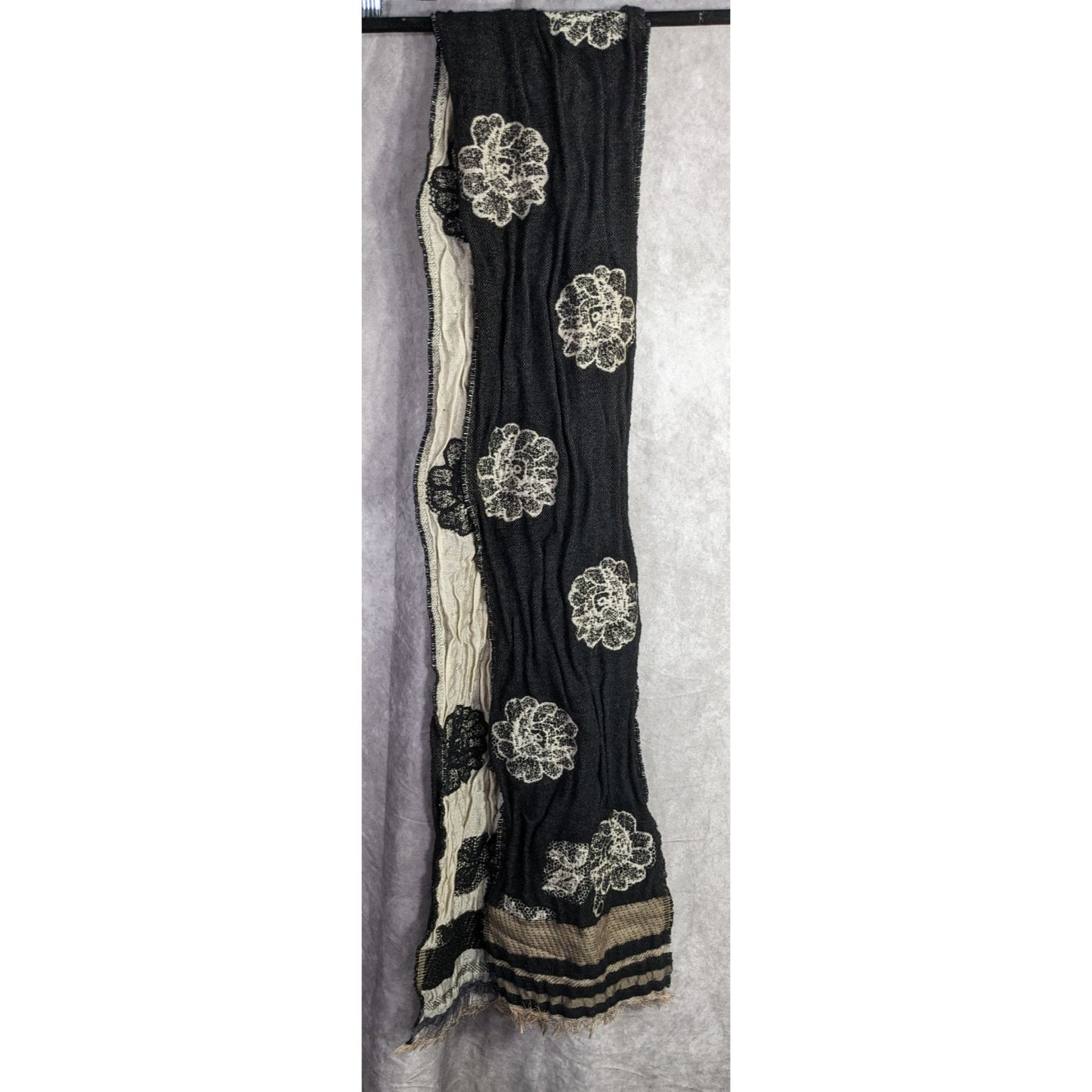 Vintage Guillaume De Mon Paris Black Floral Scarf Made In France 75" x 8"