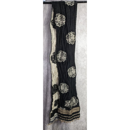 Vintage Guillaume De Mon Paris Black Floral Scarf Made In France 75" x 8"