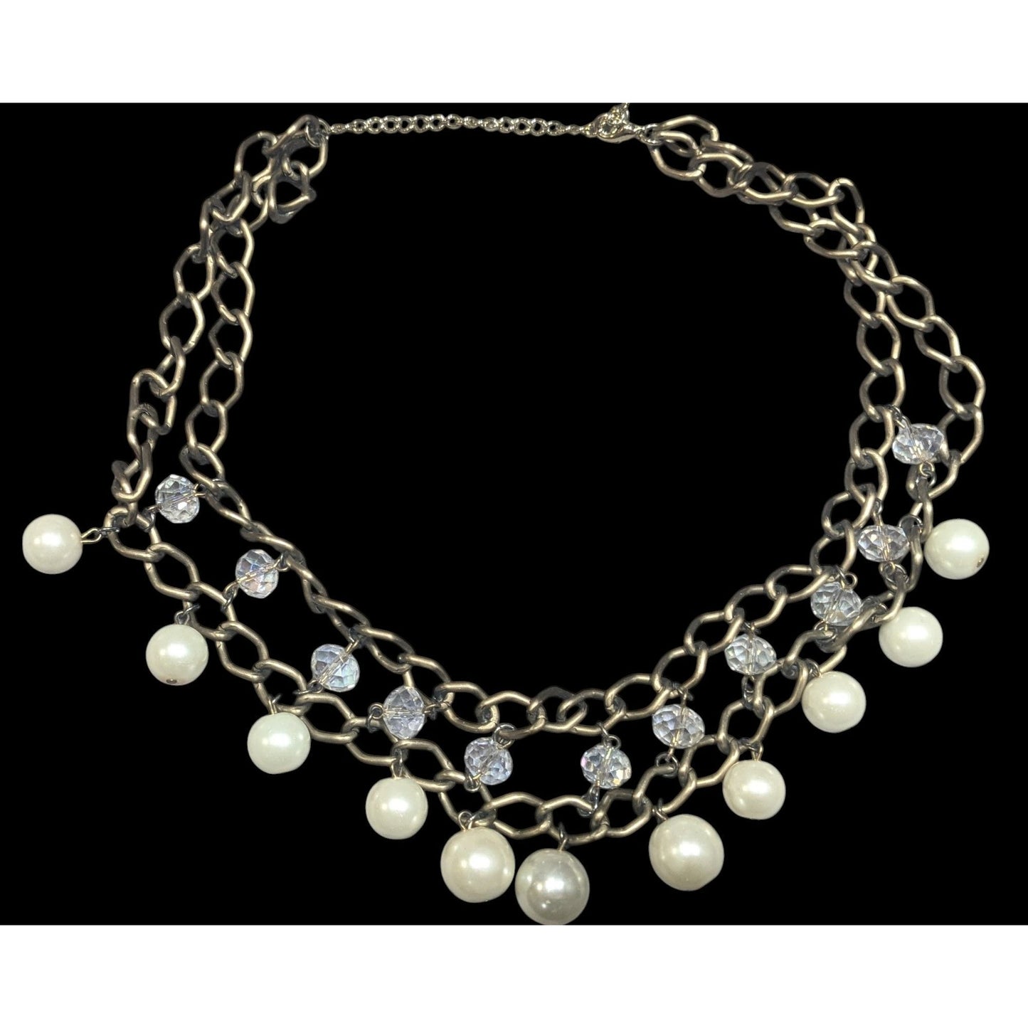 Vintage Glam Faux Pearl And Aurora Borealis Crystal Layered Fringe Necklace