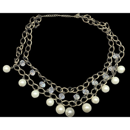 Vintage Glam Faux Pearl And Aurora Borealis Crystal Layered Fringe Necklace