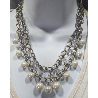 Vintage Glam Faux Pearl And Aurora Borealis Crystal Layered Fringe Necklace