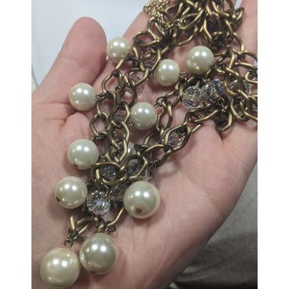 Vintage Glam Faux Pearl And Aurora Borealis Crystal Layered Fringe Necklace