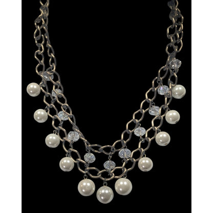 Vintage Glam Faux Pearl And Aurora Borealis Crystal Layered Fringe Necklace