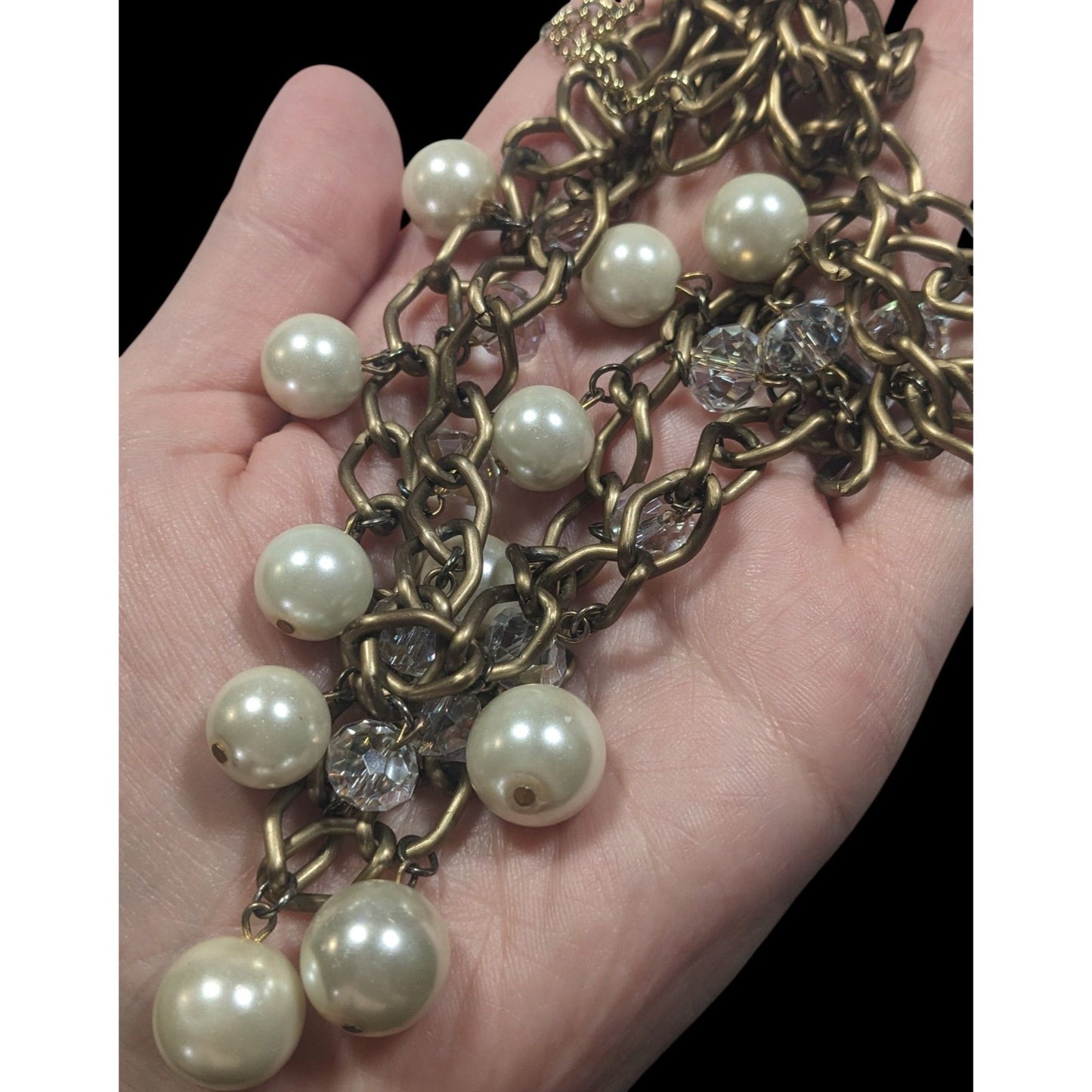 Vintage Glam Faux Pearl And Aurora Borealis Crystal Layered Fringe Necklace