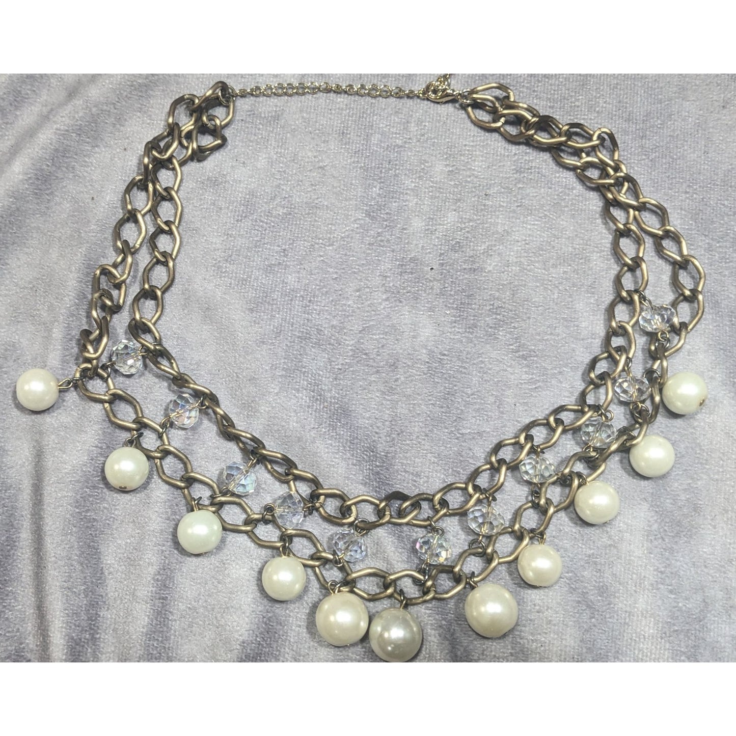 Vintage Glam Faux Pearl And Aurora Borealis Crystal Layered Fringe Necklace