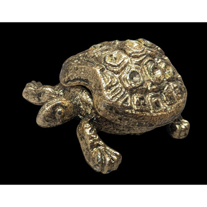 Vintage Gold Tone Hinged Figural Turtle Trinket Box