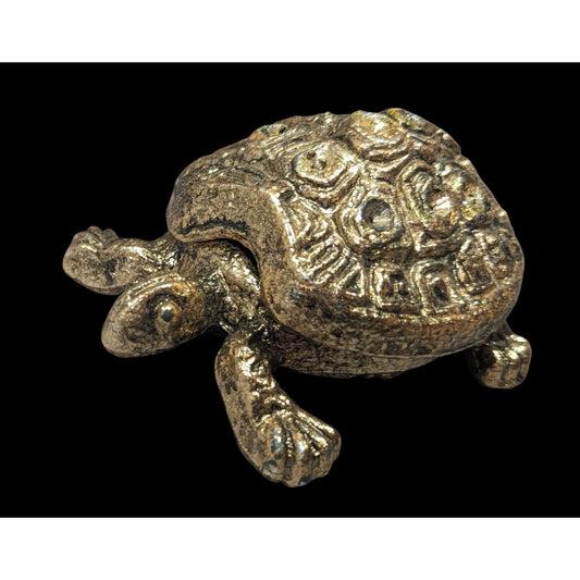 Vintage Gold Tone Hinged Figural Turtle Trinket Box