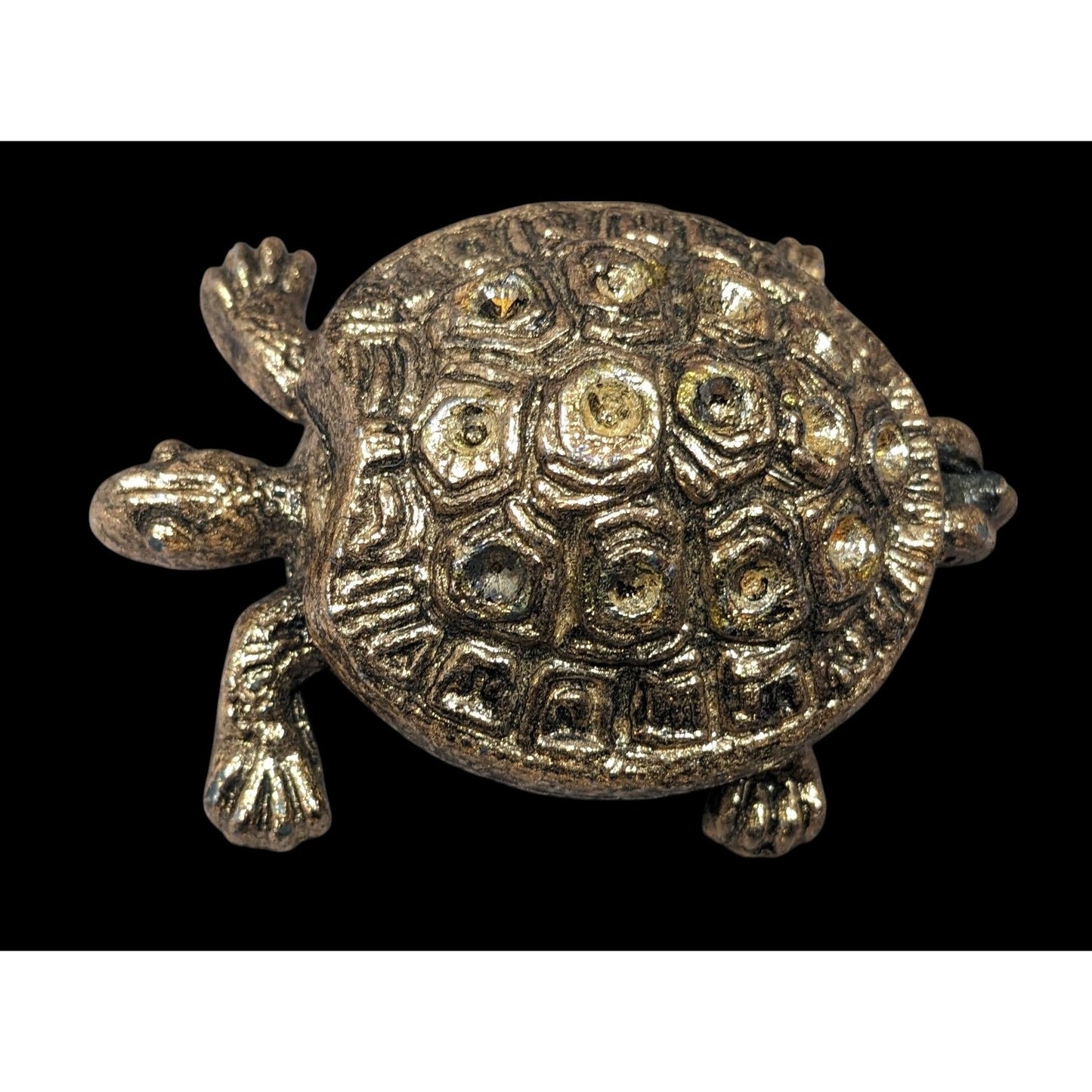 Vintage Gold Tone Hinged Figural Turtle Trinket Box