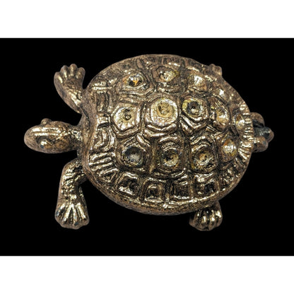 Vintage Gold Tone Hinged Figural Turtle Trinket Box