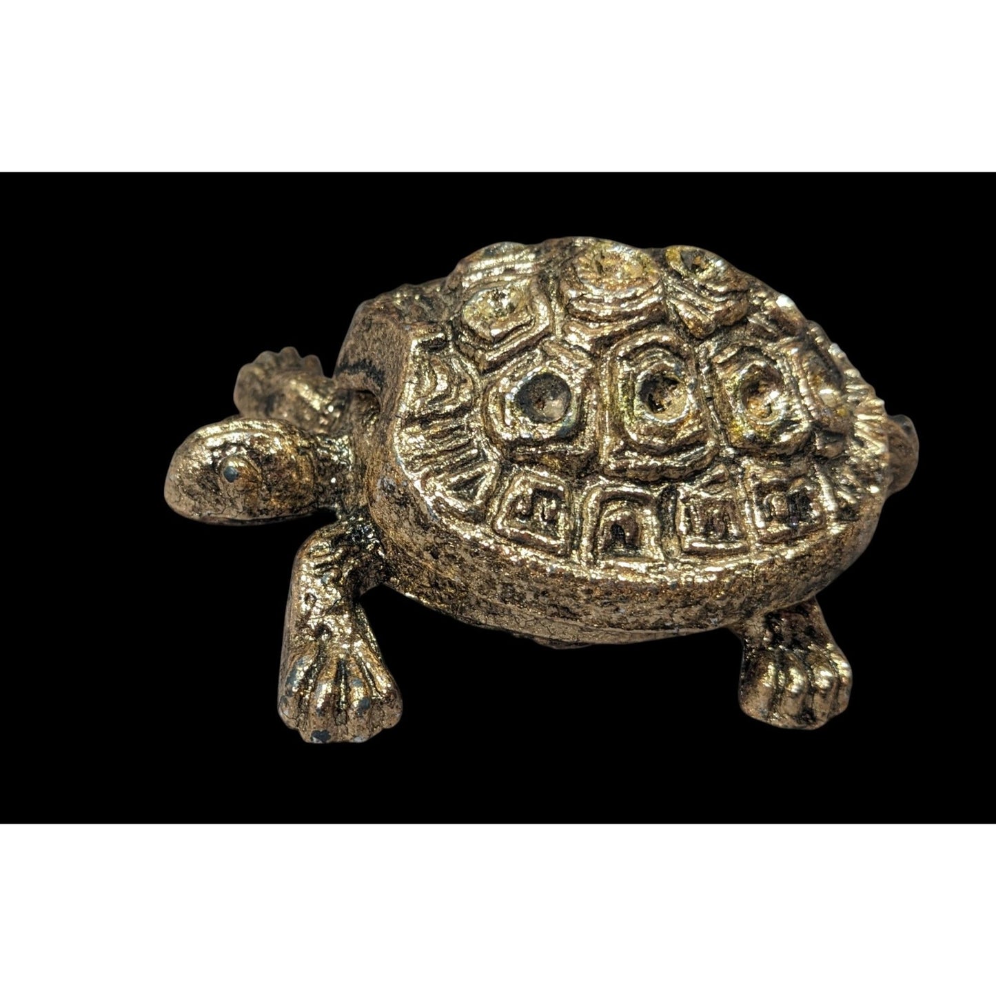 Vintage Gold Tone Hinged Figural Turtle Trinket Box