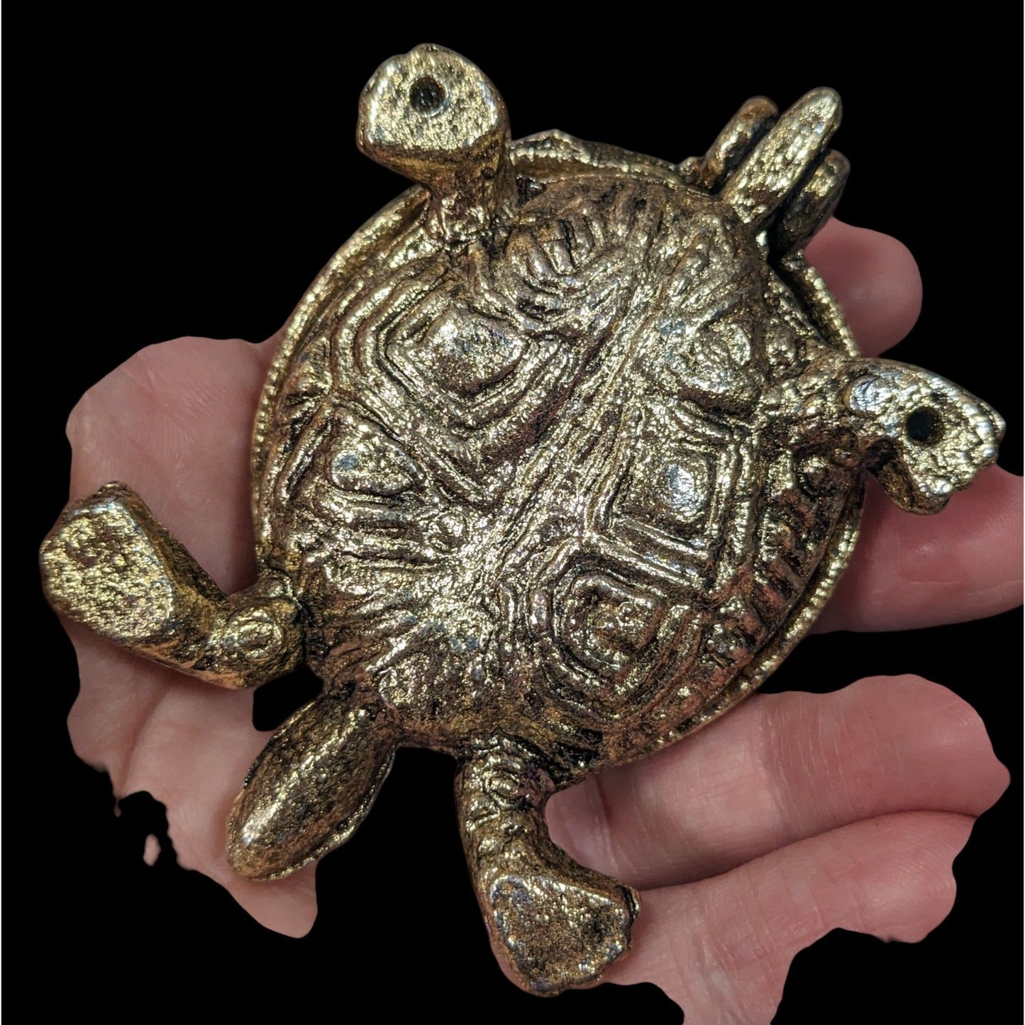 Vintage Gold Tone Hinged Figural Turtle Trinket Box