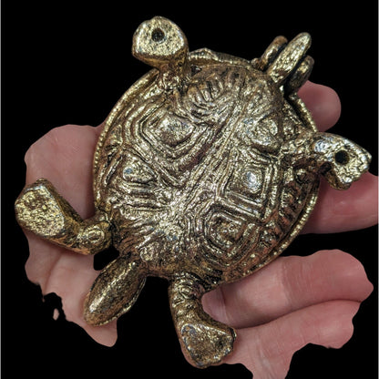Vintage Gold Tone Hinged Figural Turtle Trinket Box
