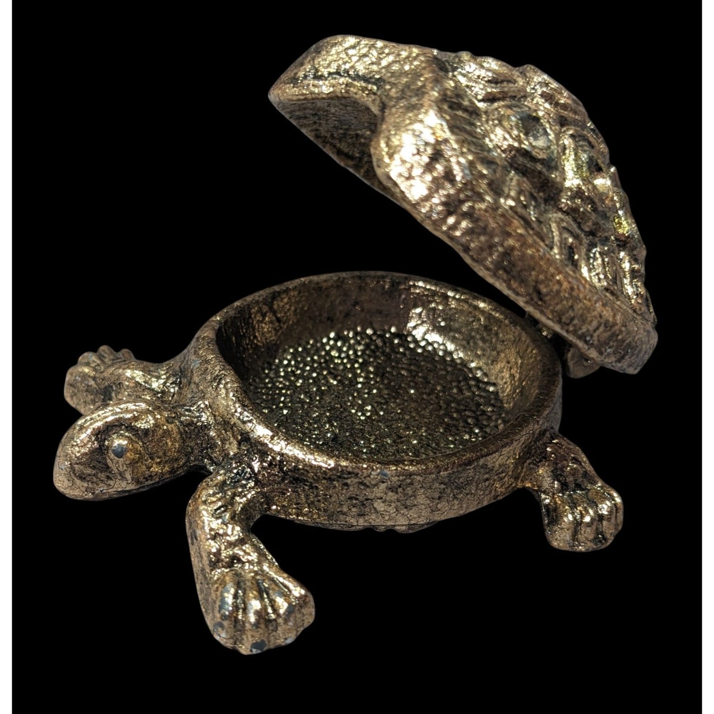 Vintage Gold Tone Hinged Figural Turtle Trinket Box